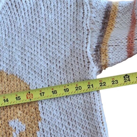 Smiley Face Sweater Yellow Striped Loose Knit Pullover Small by Easel NWT Cream - Picture 13 of 16